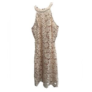 Lulu's Blush Floral Lace Halter Dress, Size S